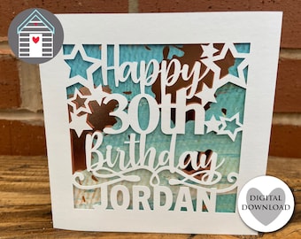 Biglietto di auguri per il 30° compleanno, personalizzabile, con taglio laser, file di taglio fai da te personalizzati per Cricut Papercut, biglietto di auguri per il 30° compleanno personalizzato in formato SVG.