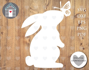 Spring Rabbit SVG Easter Bunny with Butterfly Laser Cut File for Cricut
