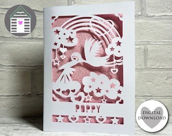 SVG New Baby Card Stork Baby Birth Card Design Digital Cut File EPS PNG Dxf file Baby Girl Baby Boy Laser Cut Cricut Project Baby Shower