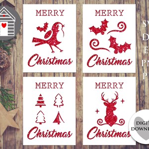 Paquete de tarjetas navideñas SVG con diseño recortable, archivos EPS, Png, Dxf y PDF, para hacer tú mismo para Cricut y máquinas de corte. Hazlo tú mismo. 4 diseños
