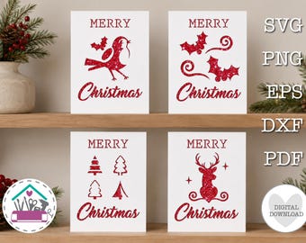 Weihnachtskarten-Set mit Grußkartendesigns für Cricut oder Laser (SVG-Datei: Rentier, Rotkehlchen, Weihnachtsbäume)