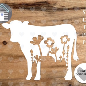 SVG floral printemps vache veau - vache en fleurs - fichier numérique de coupe - EPS - PNG - fichier Dxf - ferme - fleurs - été - ferme