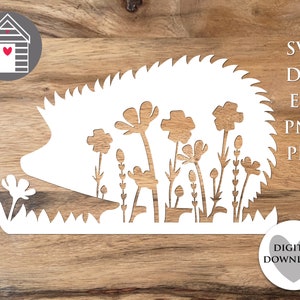 SVG Erizo de primavera y verano con flores - Erizo en un campo de flores - Archivo de corte digital - Archivo EPS - PNG - Dxf - Vida salvaje y naturaleza Svg - Trazador