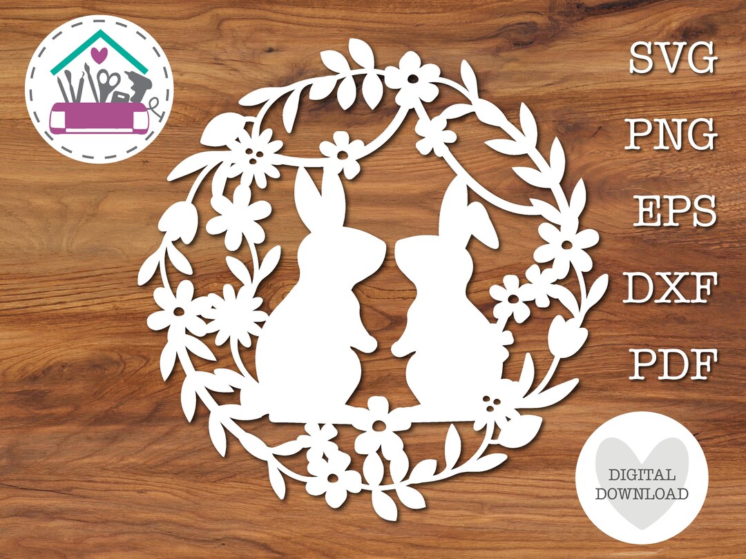 Spring Rabbits Floral Wreath SVG Easter Bunny Couple Laser Cut File ...