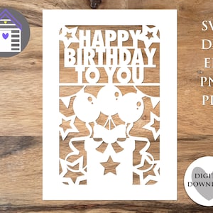 SVG Alles Gute zum Geburtstag Karte | Digital Schnitt Datei -EPS -PNG-Dxf-Pdf Datei | Machen Sie Ihre eigene Karte mit Cricut | Scherenschnitt Design