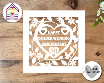 Tarjeta SVG de 50.º aniversario, Bodas de Oro, Archivo cortado con láser, 50 años de casados