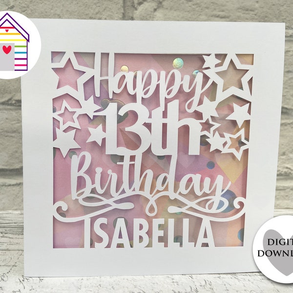 SVG Happy 13th Birthday Card | Personalize Your Card with a Name | Digital Cut File -EPS -PNG-Dxf file | Make Your Card with Cricut|Papercut