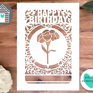 SVG Janeiro Mês de Nascimento Flor - Cravo | Personalize seu cartão Papercut | Arquivo de corte digital -EPS -PNG-Dxf-Pdf | Cartão de feliz aniversário