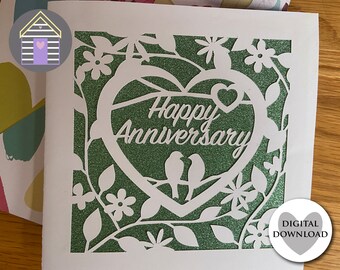 Gelukkige verjaardag kaart SVG bloemen hart papercut lasergesneden ontwerp