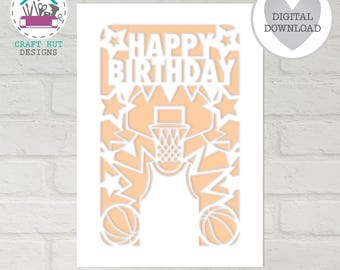 Basketball Birthday Card SVG Papercut Card Template Customizable Digital Laser Cut File