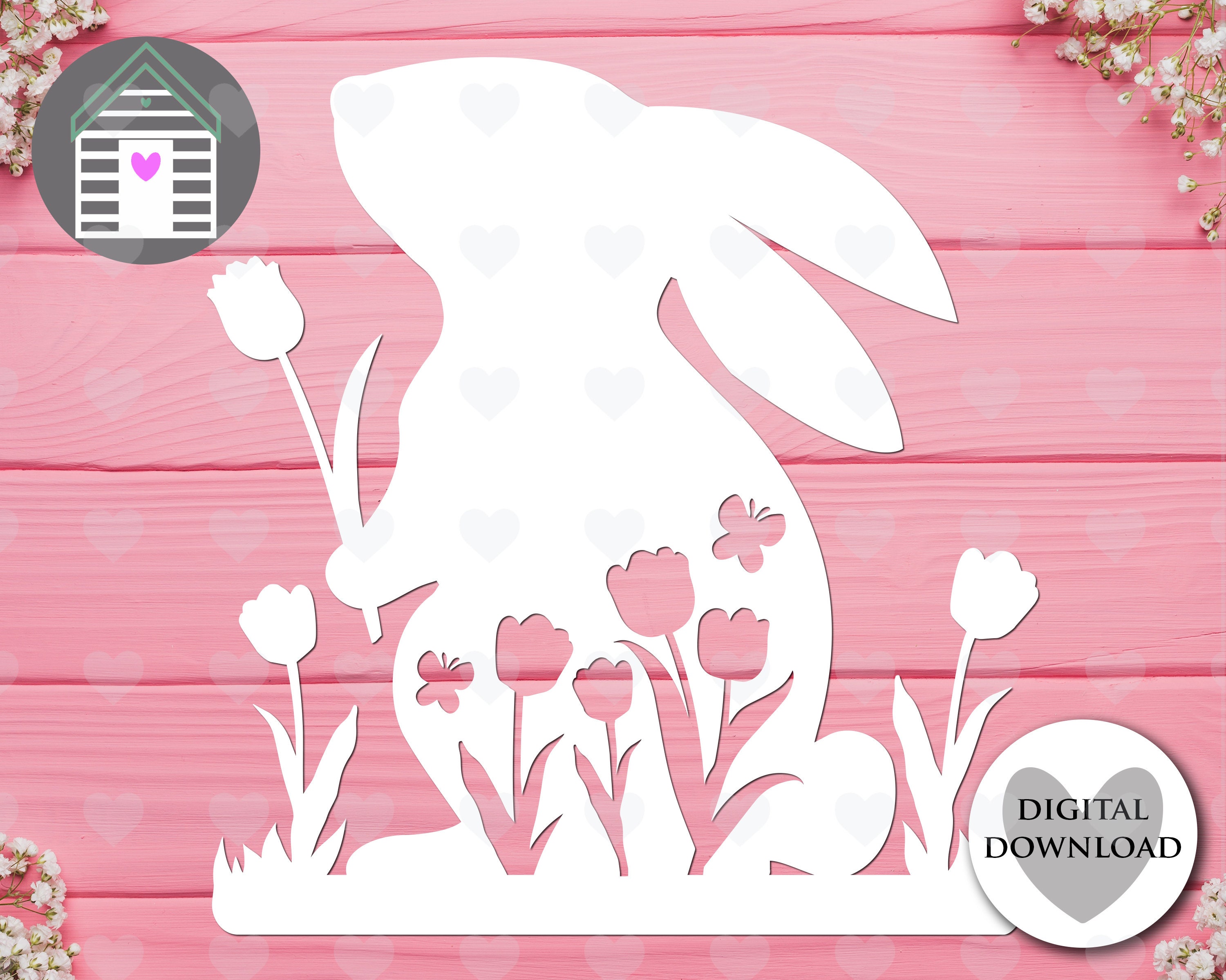 Spring Rabbit With Tulips SVG Easter Bunny and Flowers Laser Cut File ...