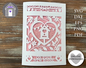 New Home Card SVG Floral Bird Laser Cut File Cricut Design for Greetings Card