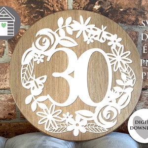 SVG 30 bloemenkrans digitaal knippen bestand -EPS-PNG-Dxf-bestand | Maak je eigen met Cricut | Sjabloon voor handpapiersnijden | Kaart- of taarttopper