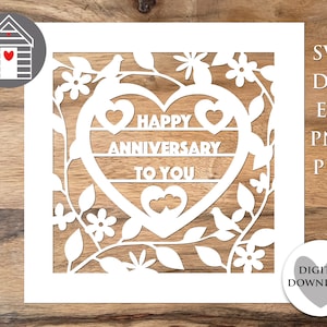 Joyeux anniversaire SVG - le jour de votre anniversaire de mariage - fichier numérique - EPS - Png - fichier Dxf - carte DIY - modèle Papercut Cricut