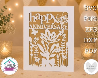 SVG-bestand voor een felicitatiekaart voor een jubileum, digitaal snijbestand (DXF-bestand) voor Cricut, papiersnijden en lasersnijden.
