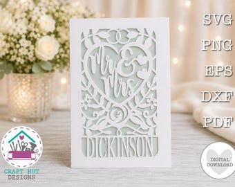 Personalized Mr & Mrs Wedding Card SVG Laser Cut Template Customizable Anniversary Card for Cricut Silhouette Cutting Machines