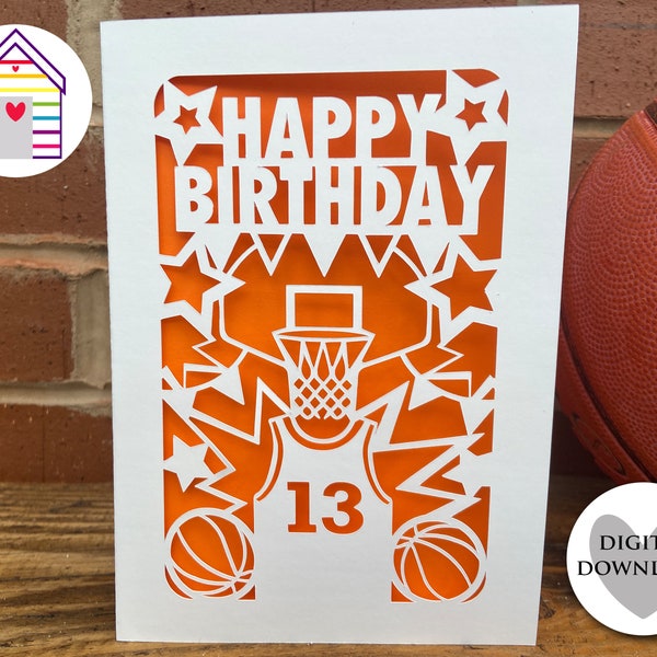 SVG Basketball Card - Happy Birthday Greetings Card - Digital Cut File -EPS -PNG-Dxf file - Make Your Own Papercut Design for Cricut