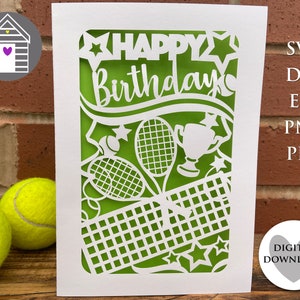 SVG Tennis Karte - Glückwunschkarte zum Geburtstag - Digitalschnittdatei -EPS -PNG-Dxf - Machen Sie Ihr Eigenes Papierschnitt-Design