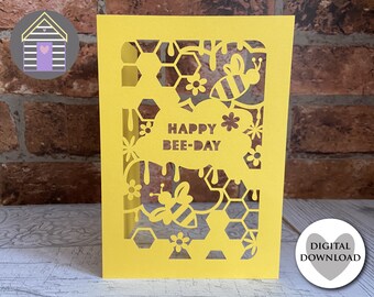 Cartão de Feliz Dia das Abelhas em SVG para Amantes das Abelhas, Modelo de Recorte em Papel para Aniversário de Apicultura, Compatível com Cricut e Laser