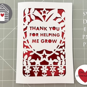 SVG Obrigado por me ajudar a crescer Arquivo de corte digital agradecido EPS -PNG-Dxf arquivo Obrigado professor presente ensino cartão de formatura arquivo de corte a laser