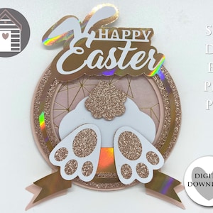 SVG 3D Happy Easter Bunny Cake Topper - couper des fichiers pour Cricut ou Machine de découpe - Eps - Png - Card Topper lapin découpé au laser fichier Dxf - Cricut