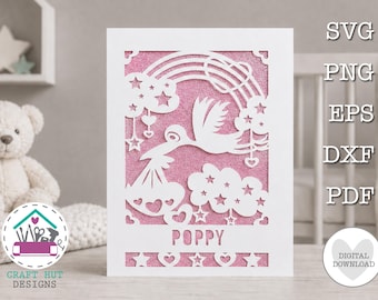 New Baby Girl Card SVG New Arrival Greetings Card Baby Boy Design Digital Card Template SVG Cutting File