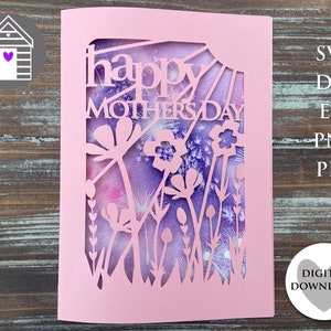 Tarjeta SVG del Día de la Madre Feliz - Tarjeta de flores silvestres - Flores - Archivo de corte digital - Archivo EPS - PNG - Dxf - Mamá - Mamá - Mami - Mamá