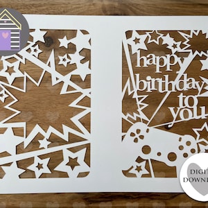 Tarjeta de felicitación de cumpleaños para gamer SVG - Archivo de corte digital - Archivo EPS - PNG - Dxf - Cree su propia tarjeta - Cricut Papercut - Diseño de doble cara