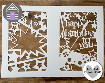 SVG Happy Birthday Gamer Greetings Card - Digital Cut File -EPS -PNG-Dxf file - Make Your Own Card - Cricut Papercut - Double sided design