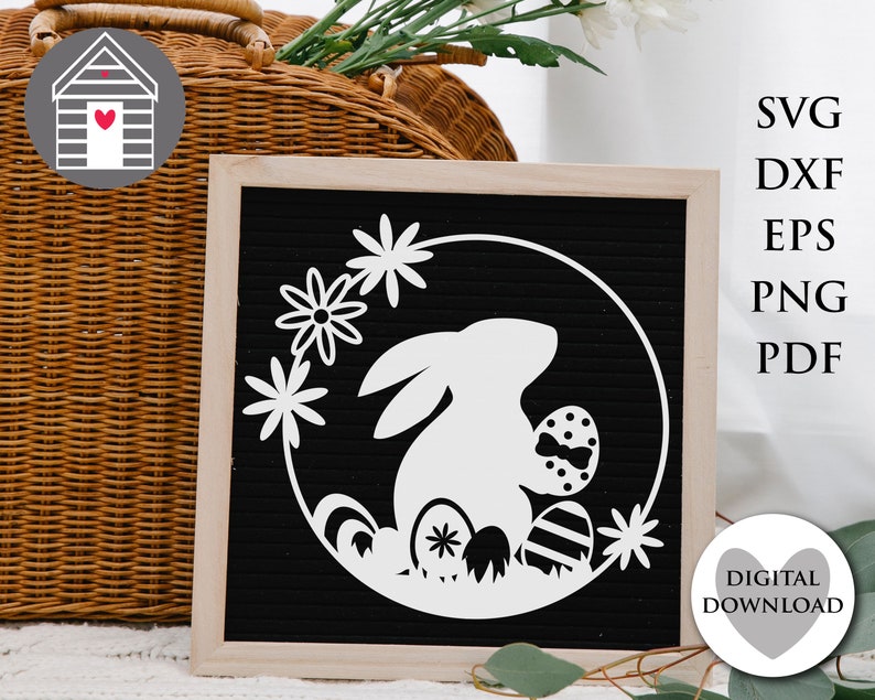 Easter Bunny SVG Laser Cut Template Rabbit Spring Flower Wreath Floral ...