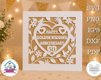 50th Anniversary Card SVG Golden Wedding Laser Cut File 50 Years Married