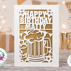 Happy Birthday Beer Mug Card SVG Beer Tankard Card for Him DIY Greetings Card Papercut Personalised Cricut Laser Cut image 1