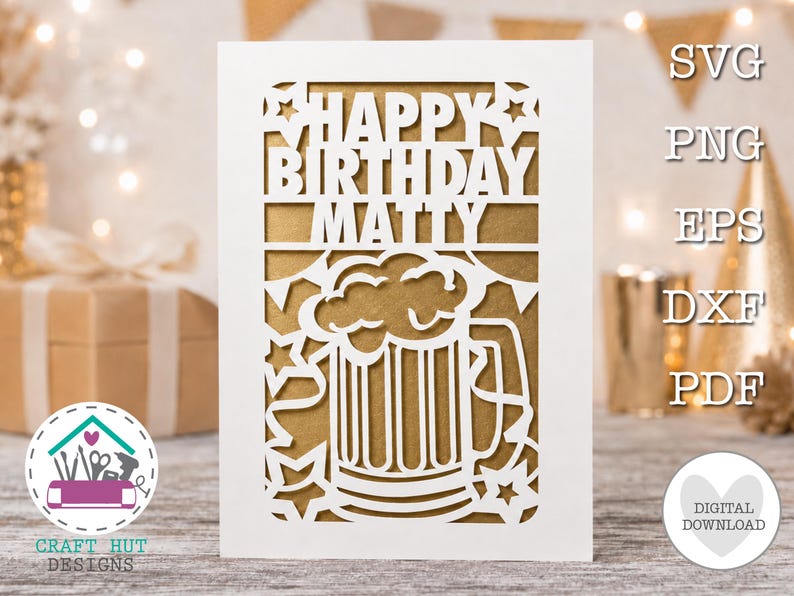 Happy Birthday Beer Mug Card SVG Beer Tankard Card for Him DIY Greetings Card Papercut Personalised Cricut Laser Cut image 1