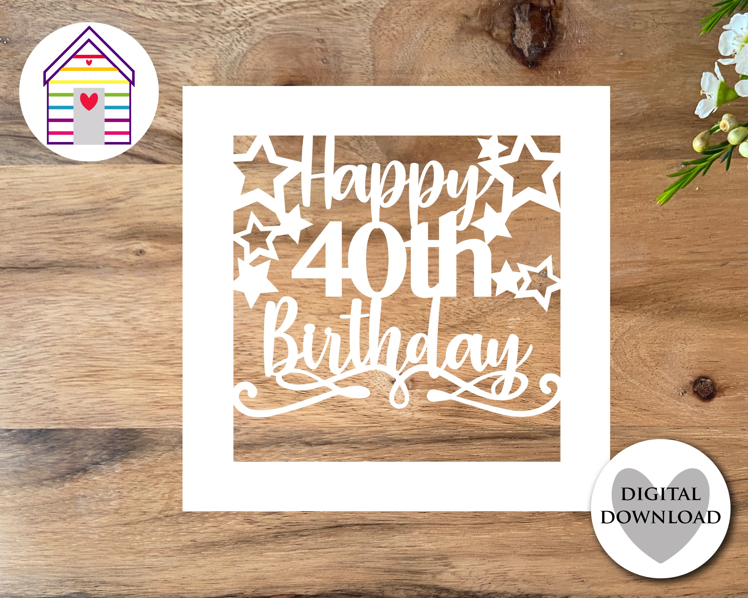 SVG Blank Happy 40th Birthday Card | Personalise Your Card With a Name