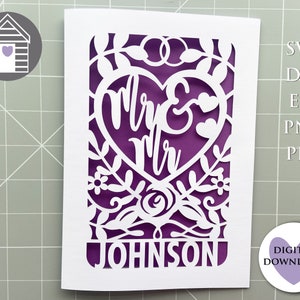 SVG Mr & Mr Wedding Card | Add Name | Digital Cut File -EPS -PNG-Dxf file | Papercut Template for Cutting Machines | Civil Marriage Same-Sex