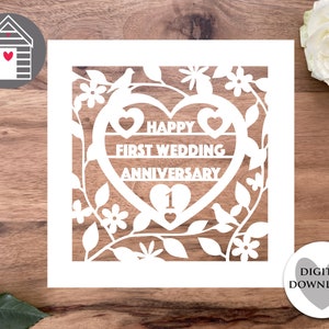 Tarjeta SVG de feliz aniversario de bodas - 1 año de matrimonio - Archivo de corte digital - Archivo EPS - PNG - Dxf - Cree su propia tarjeta - Cricut Papercut