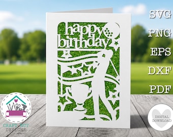 SVG Happy Birthday Golf Card Male Golfer Personalised Digital Cut File Sport Lover Laser Cut Custom Papercut for Cricut Silhouette and Laser