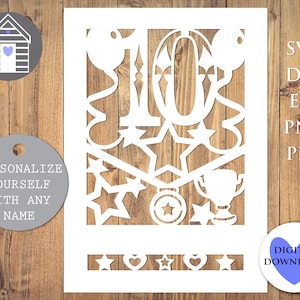 Biglietto di auguri per il decimo compleanno SVG / File di taglio digitale -Eps -Png-Dxf-Pdf / Fai da te e Personalizza con Cricut / Premio medaglia trofeo / Età 10