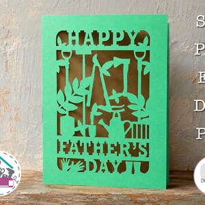 Gardener Happy Fathers Day Card SVG Gardening Tools Dad Grandad Papercut Template for Cricut and Laser