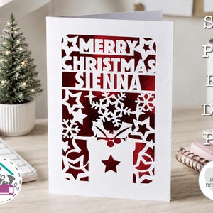 Personalised Christmas Card SVG Cut File DIY Papercut Card Digital Download Template for Cricut and Laser Cutting Machines image 1