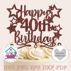 SVG Happy 40th Birthday Cake Topper - Cut Files for Cricut or Cutting Machine - Eps - Dxf - Png - Pdf Template - Plotter - 40 Laser Cut File