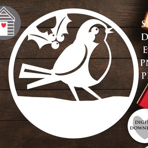 SVG Winter Christmas Robin -EPS - PNG - Pdf - Arquivo Dxf - Imagem digital - Plotter - Cricut - Casa de fazenda - Círculo - Ornamento - Arquivo de corte a laser