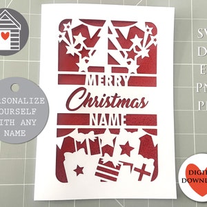 Joyeux Noël carte personnalisée SVG fichier numérique découpé EPS PNG Dxf Pdf bricolage Papercut Design modèle carte vierge personnalisée découpé au laser