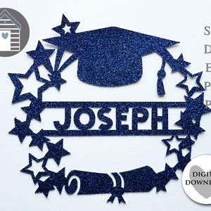 Décoration de gâteau d'études supérieures personnalisable numérique coupe fichiers Plotter de découpe laser Cricut SVG Eps Dxf Png Pdf nom sortant de l'école senior