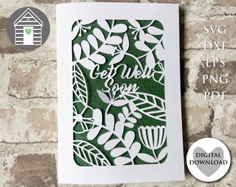 Floral Get Well Card SVG: Papercut Leaves & Seeds (Digital Cut File)