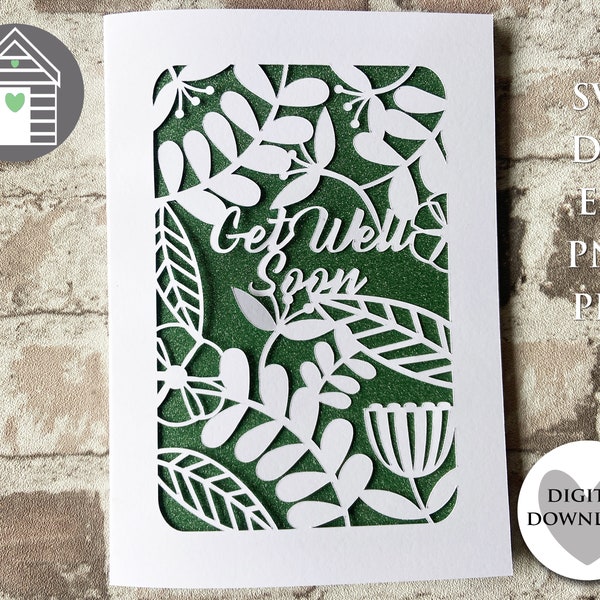 SVG Get Well Soon Card - Fall Seeds & Leaves - Digital Cut File -EPS -Png-Dxf file - DIY Papercut Greetings Card with Cutting Machine