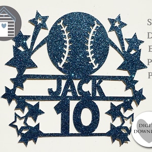 Adornos de pastel de cumpleaños de béisbol personalizables digitales, archivos de corte para Cricut o máquina de corte láser, plotter, SVG, EPS, DXF, PNG, PDF, nombre y edad