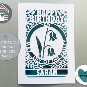 SVG, mois de naissance, fleur de muguet | de papier découpé personnalisé | Fichier numérique découpé-EPS-PNG-Dxf-Pdf | Carte Joyeux anniversaire