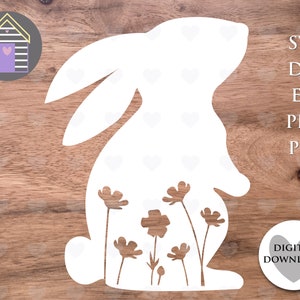 Lapin SVG avec fleurs - fichier numérique - EPS - fichier PNG-Dxf - lapin mignon - lapin de Pâques - printemps - ferme