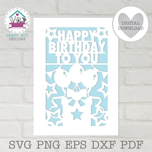 General Happy Birthday Card SVG DIY Papercut Template Multi-Use Design for Cricut and Laser